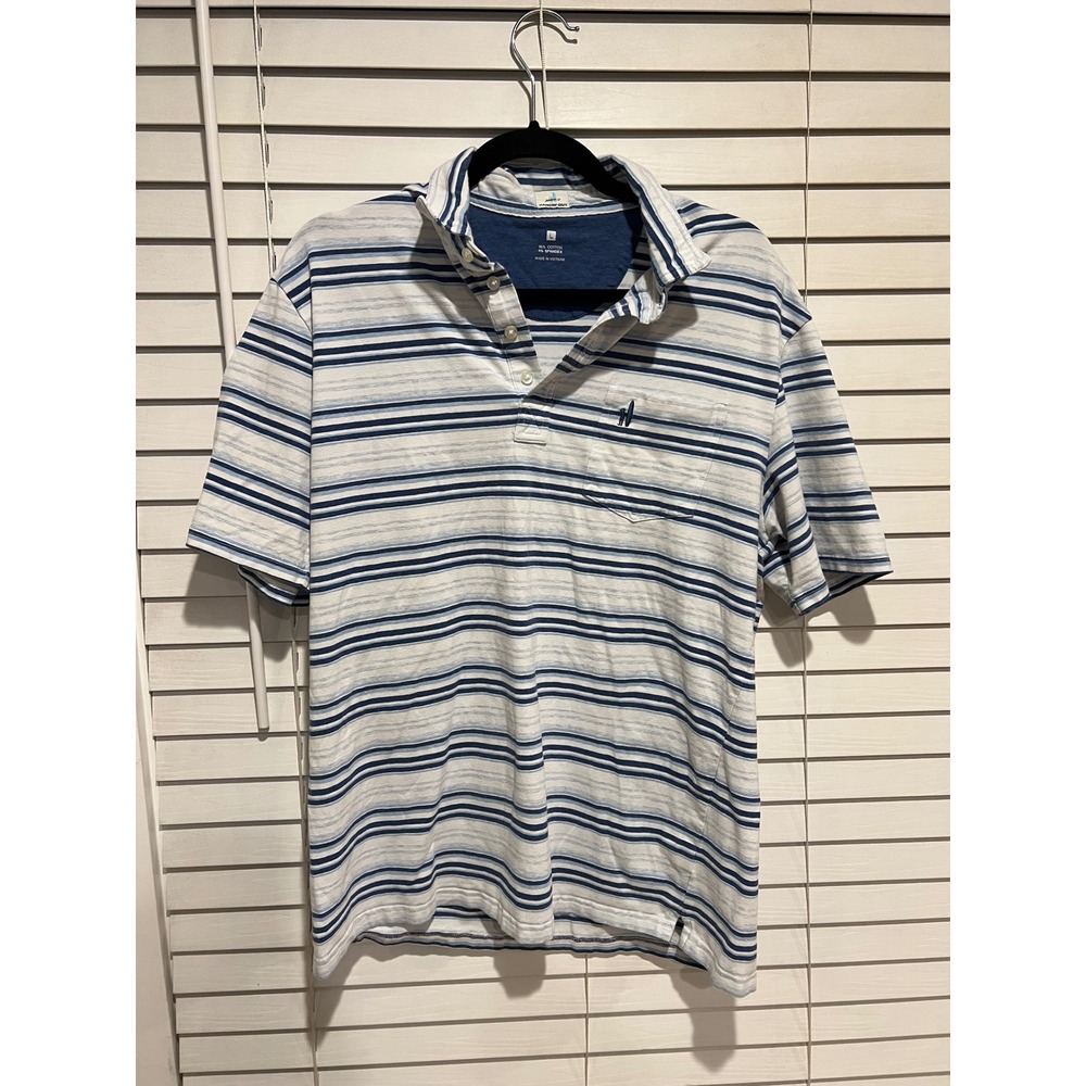 Johnnie-O Hangin Out Mens Striped Polo Shirt L Large Short Sleeve Surfboard Logo